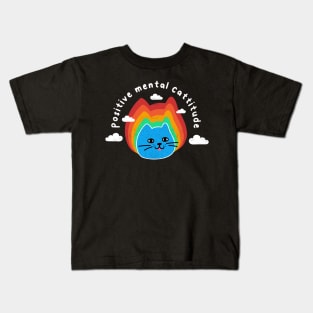 Positive Mental Cattitude Rainbow, Funny Cute Cat, Humor, Birthday Kids T-Shirt